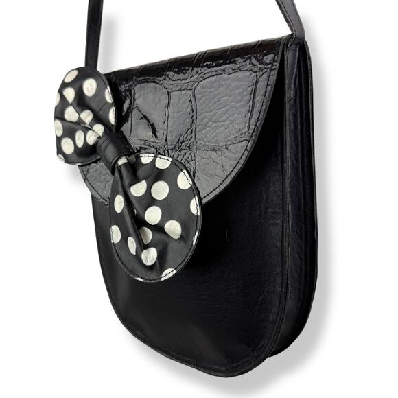 1960's handmade black leather polka dot bow handbag by FREDA ZAPPAN Philadelphia - Picture 4 of 14